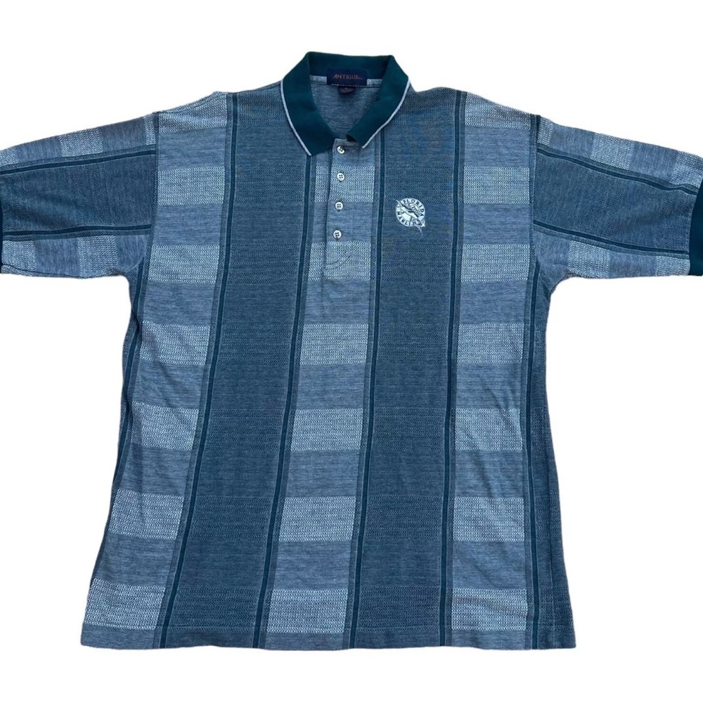 Vintage 90s Florida Marlins Antigua Plaid Polo Shirt Embroided Logo Size XL